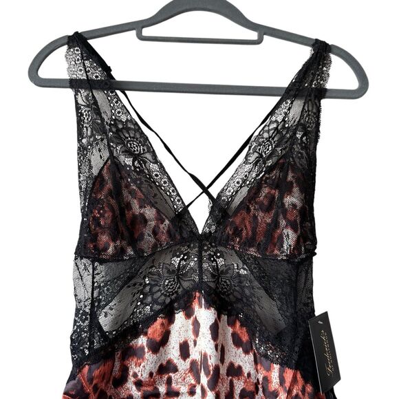 Frederick's of Hollywood Nightgown Thong Set SMALL Rosalina Rose Leopard Slit - Picture 4 of 16